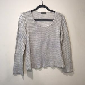 White and Grey Striped Sweater Top